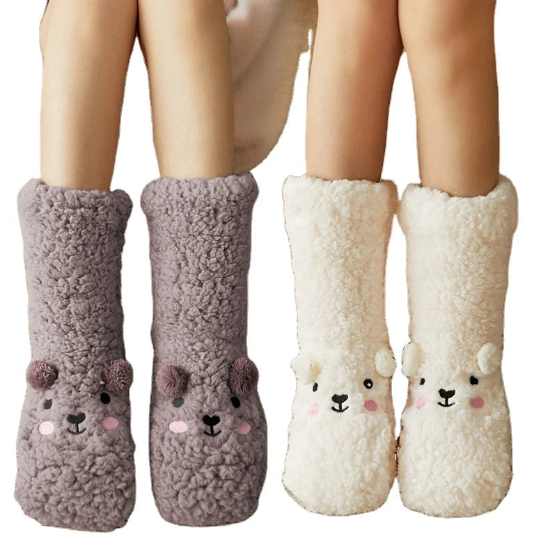 Custom Logo Winter Warm Sherpa Socks with Non-Slip Cozy Floor Custom Cartoon Lamb Wool for Women
