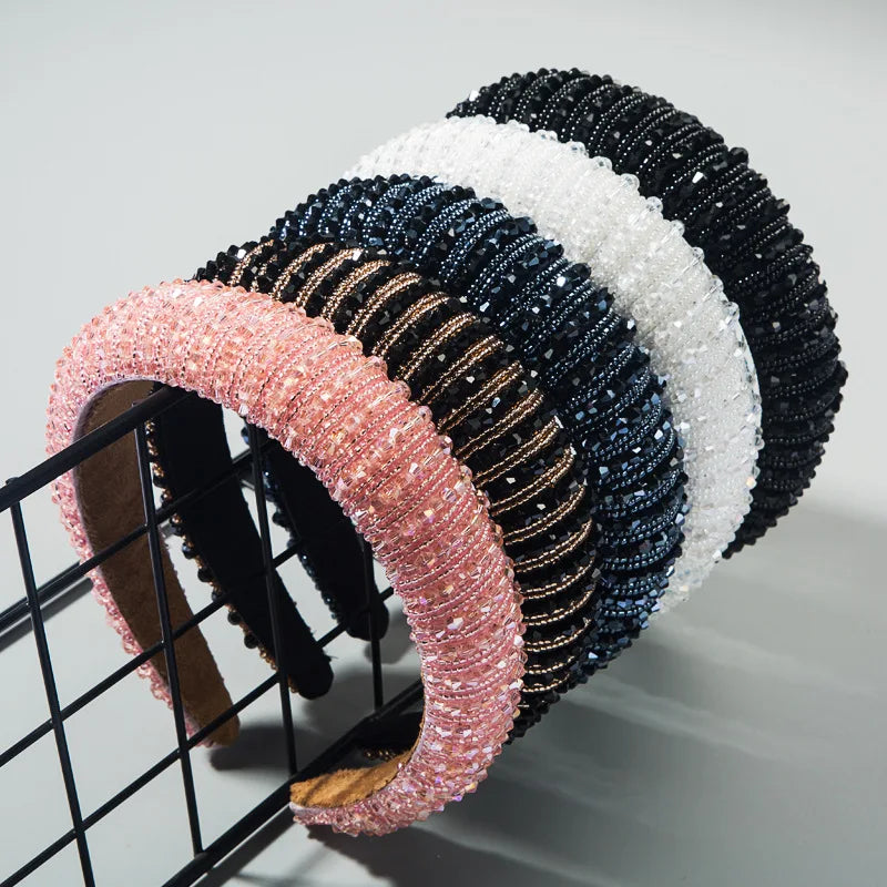 Crystal Rhinestone Headband Sponge Hair Band Crystal Beaded Bling Hairbands Non-slip Hard Headbands for Women Girls Lady