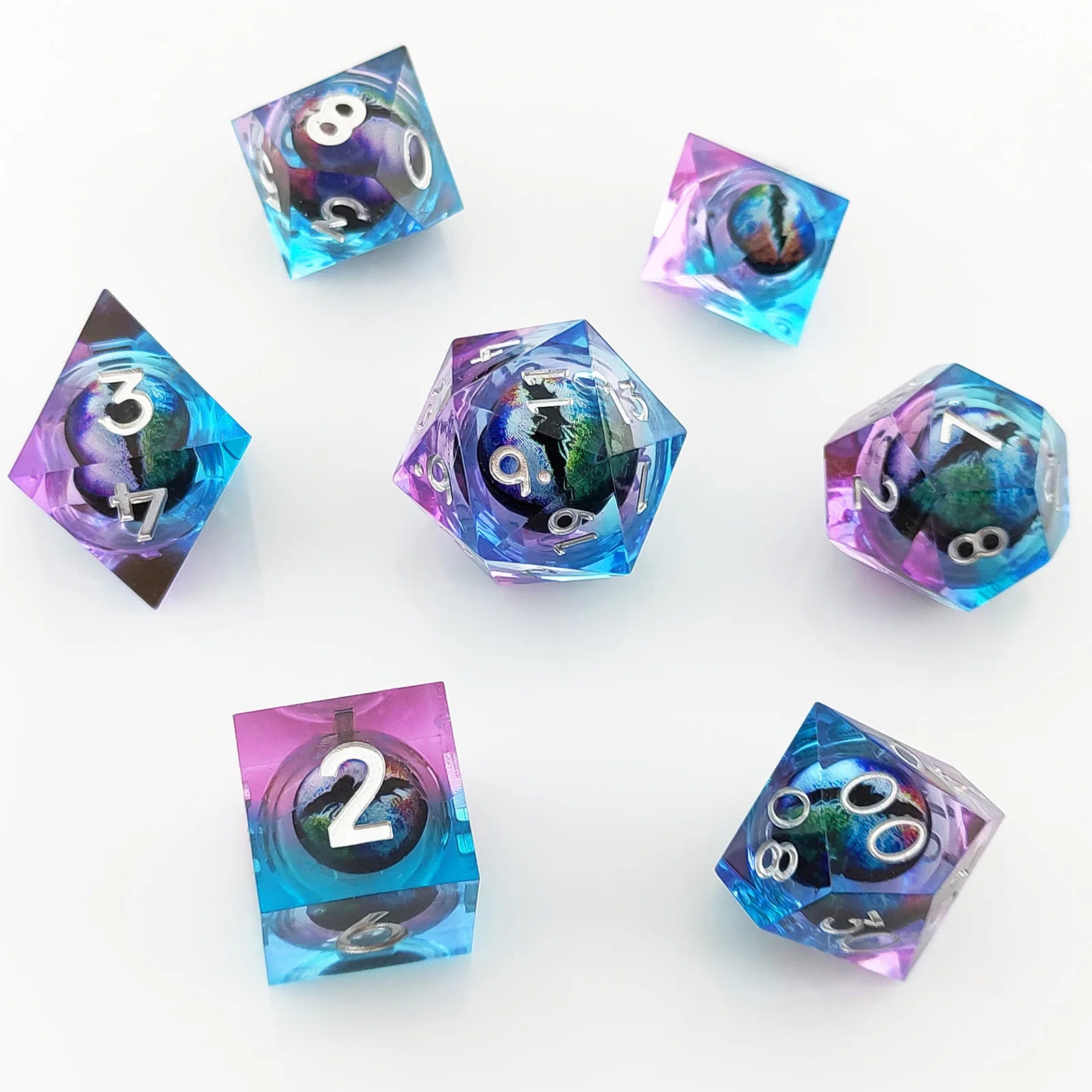 Hot Sale Customized RPG DND Resin Sharp Edge Moving Dragon Eye Dice Set for Game Use