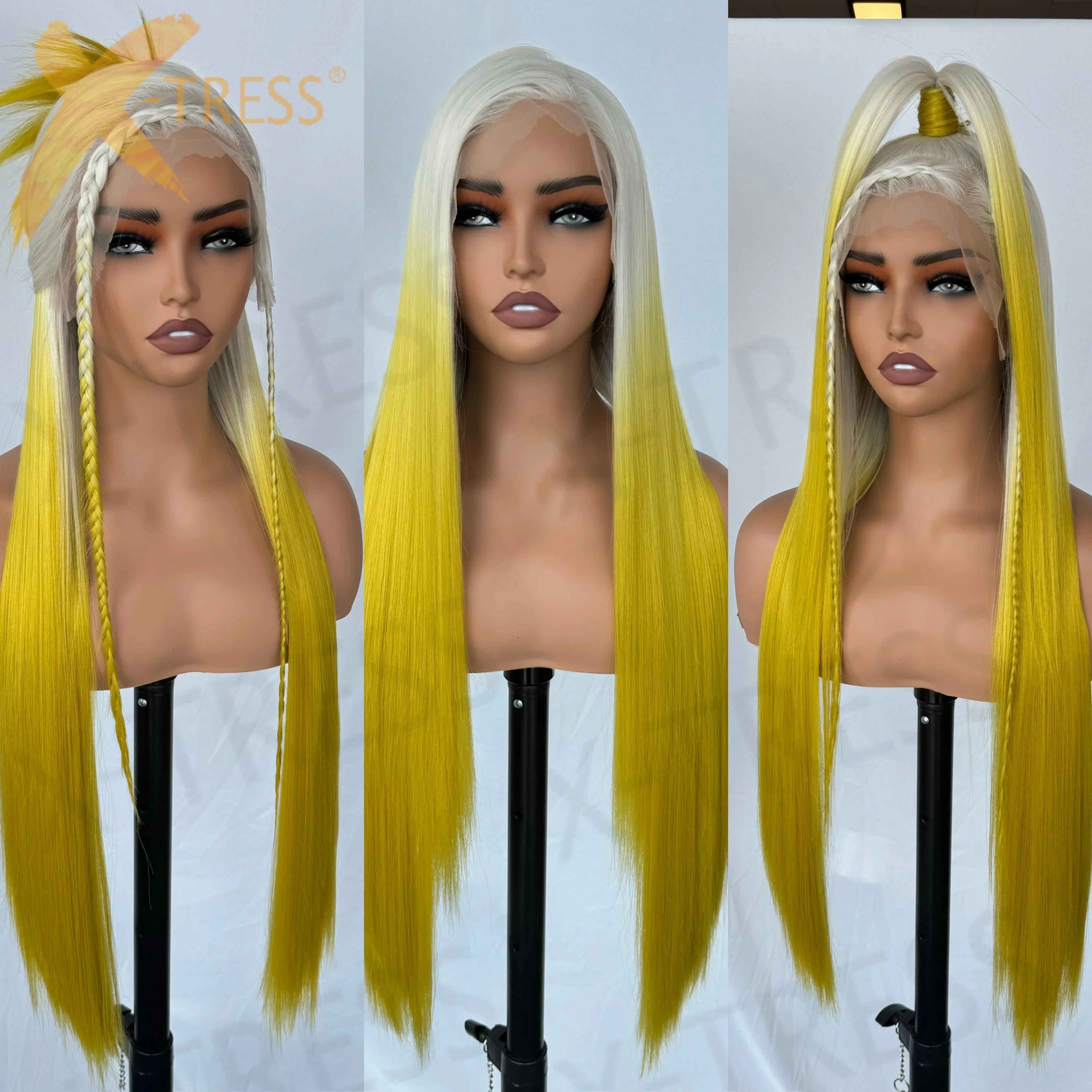 Blonde Synthetic Lace Wigs for Women Long Straight Glueless Cospaly Lace Wig Ombre Blonde Yellow Glueless Hair Wig Daily Party
