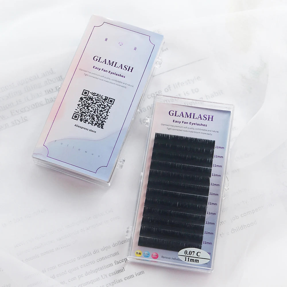 GLAMLASH Fast Fanning Russian Automatic Blooming C D Curl Two Layers Auto Easy Fan Volume Eyelash Extension