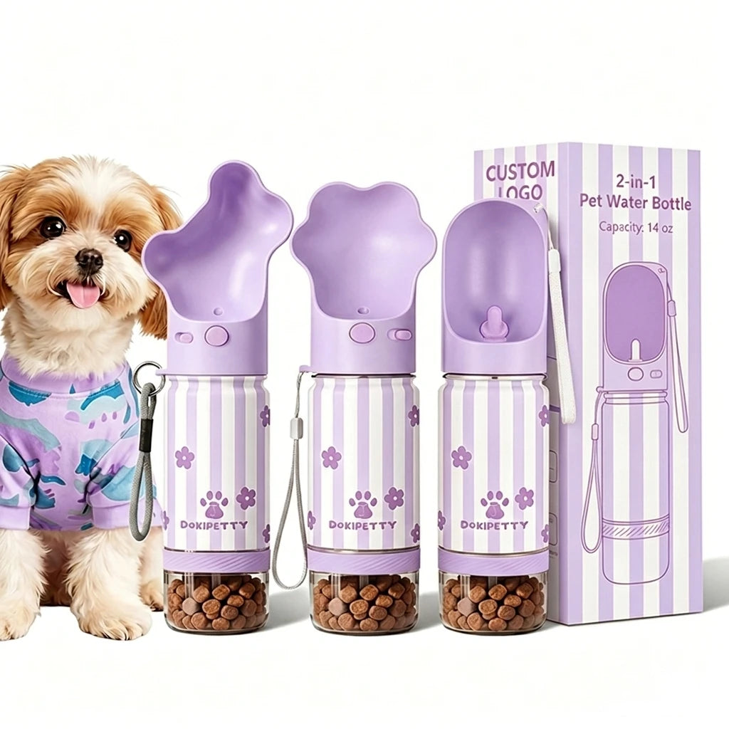 Portable BPA Free 14oz 18oz Paw Lid Dog Water Bottle Stainless Steel 2 in 1 Food Feeder for Outdoor Travel