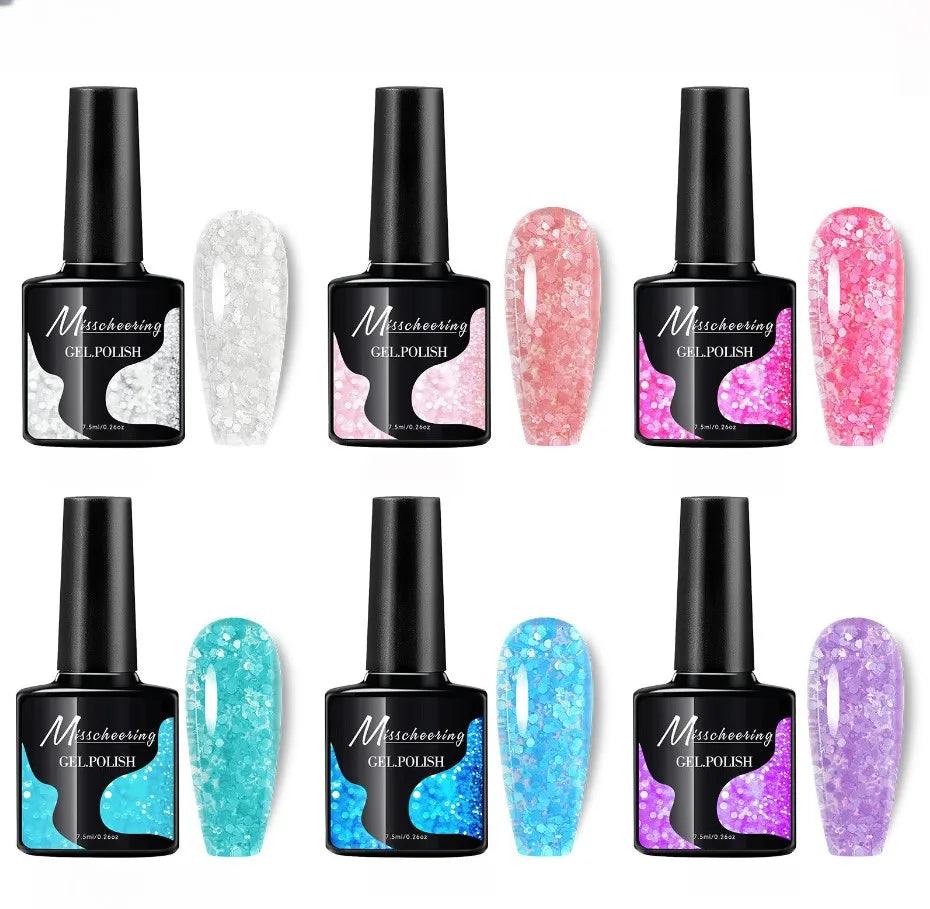 Misscheering Popular Shiny Cherry Blossom Sequins Phototherapy Nail Gel
