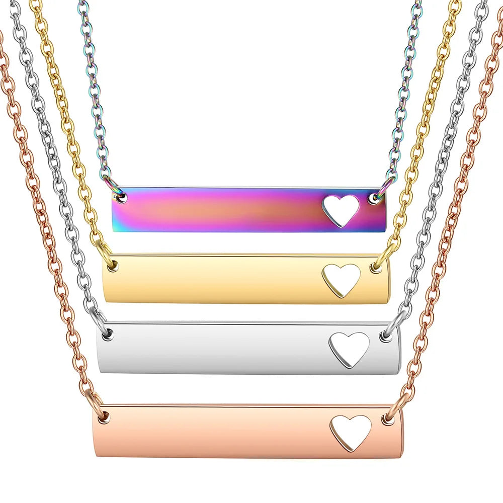 2023 Factory Chain Length 40cm/45cm/50cm Long Necklace Stainless Steel Necklace Rectangular Hollow Heart Necklace for Women Men