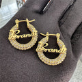 SP Statement 22mm Mini Diamond Hoop Earrings Personalized Letter Stainless Steel Customize Name Letter Earrings