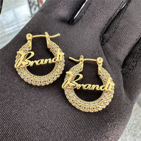 SP Statement 22mm Mini Diamond Hoop Earrings Personalized Letter Stainless Steel Customize Name Letter Earrings