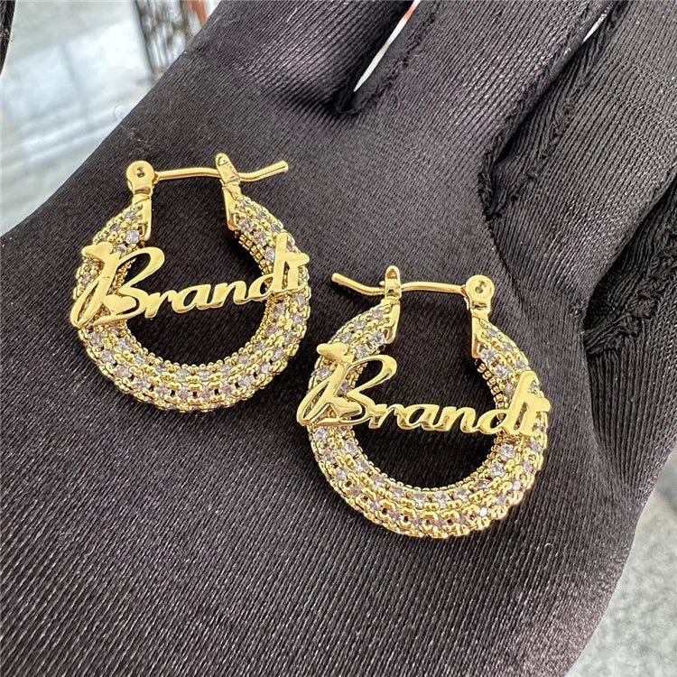 SP Statement 22mm Mini Diamond Hoop Earrings Personalized Letter Stainless Steel Customize Name Letter Earrings
