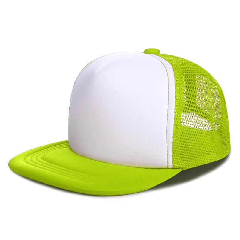 Unisex 100% Polyester Summer Mesh Back Snapback Hat 5-Panel Flat Bill Trucker Cap Common Fabric Foam Outdoor Use