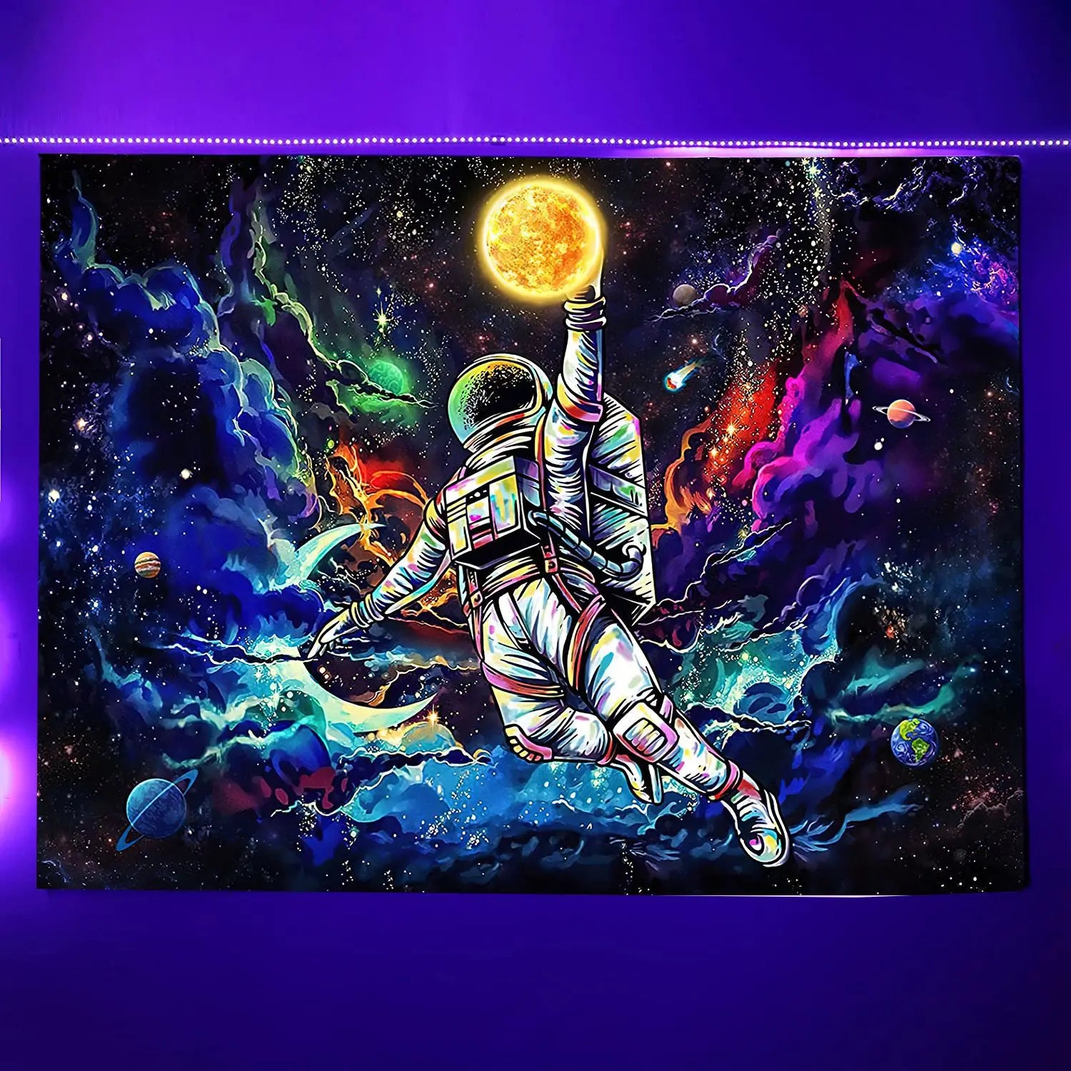 Psychedelic Black Light Mushroom Fluorescent Tapestry UV Reactive Wall Hanging Hippie Tapestry Home Room Decoration
