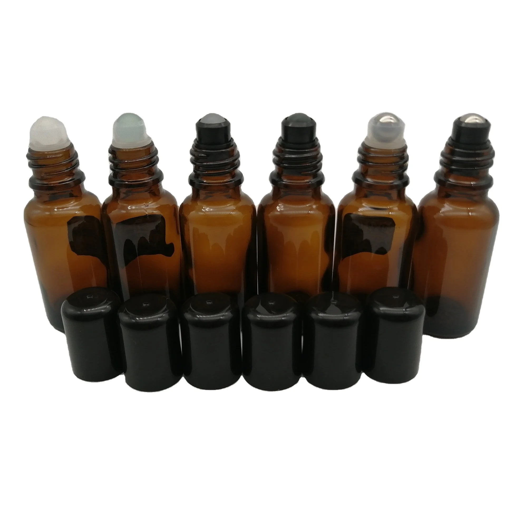 20ml Stainless Steel Ball Refillable Roll on Bottle Amber Cosmetic Glass Bottles
