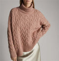2026 OEM Supplier Custom Women Turtleneck Cable Knit Chunky Pullover 100% Merino Wool Cotton Blend Sweater for Ladies