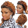 FH Pixie Wigs Human Hair Transparent Lace Frontal Ombre Brown Color Short Pixie Cut Curly Wig for Black Women