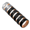 POYA  8mm Brushed Hammered Black/Silver Beveled Edge Tungsten Ring with Wood Liner Wedding Band Jewelry for Men