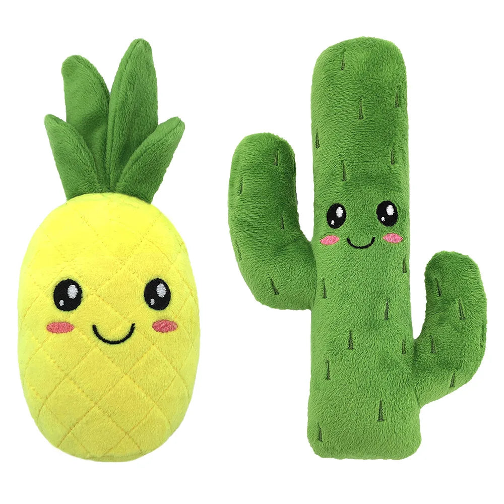 Squeaky Plush Dog Toy Interactive Funny Pineapple Cactus Chew Resistance Plush Puppy Pet Dog Toys