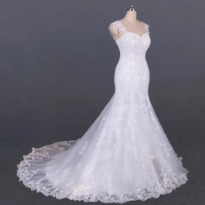 High-End Customized New Product Lace Embroidered Sleeveless Beaded Slim Satin Long Trailing Bridal Wedding Dress