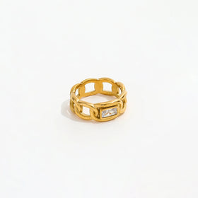 Joolim Stone Not Fall 18K Gold Plated Link Chain CNC Rectangle Zirconia Stainless Steel Chunky Band Statement Stainless Steel Ri