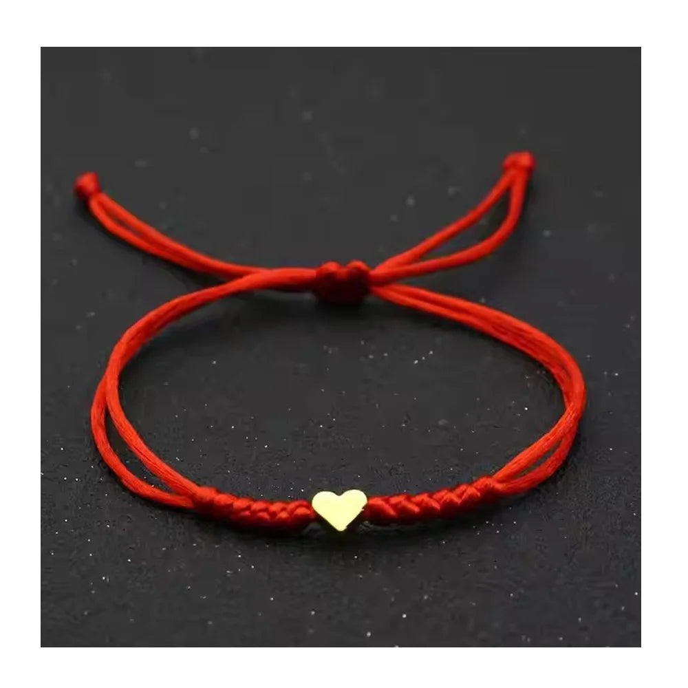 Handmade Wish Lucky Red String Braided Adjustable Couple Charm Bracelets Gold Silver Love Heart Bracelet Friendship Jewelry