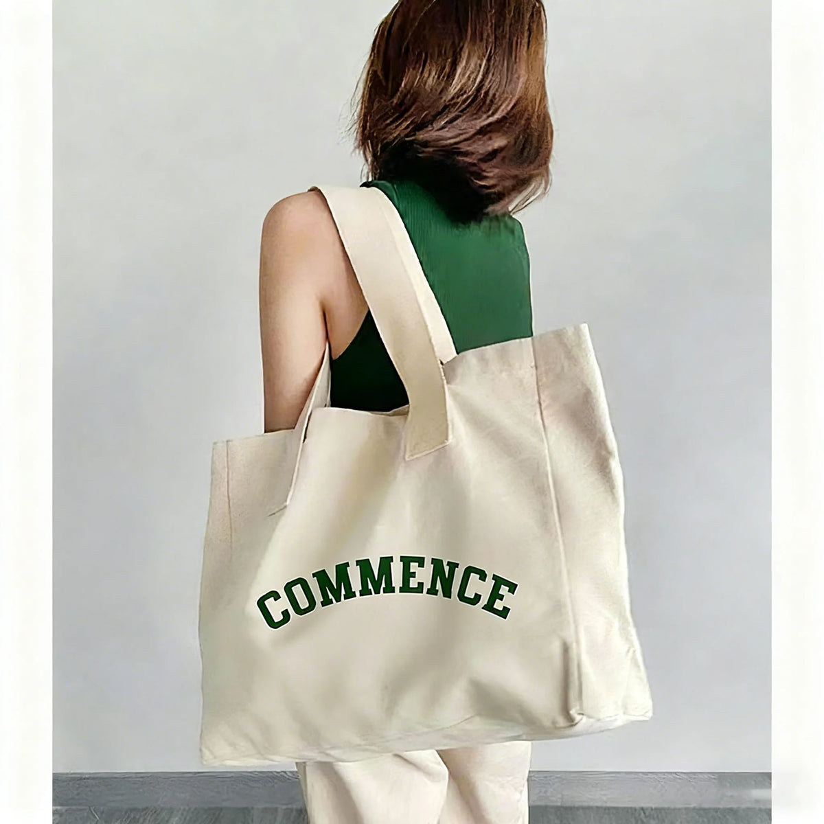 Canvas Tote Bag with Pocket and Zipper