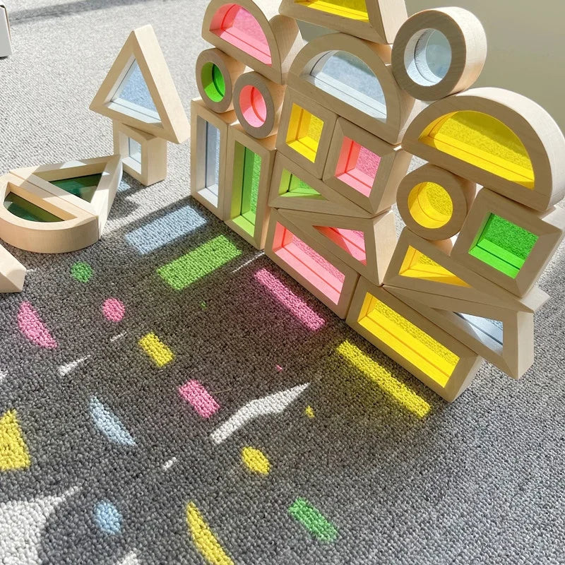 Wholesale Wooden Montessori Kids Toy Educational Toy Rainbow Acrylic Wooden Building Blocks