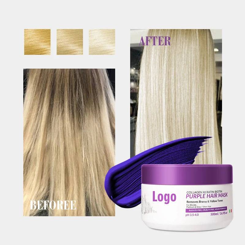 Custom OEM Purple Hair Mask for Blonde Silver Hair Anti-Yellowing Treatment No Yellow Nourishing Moisturizing Deep Repair Hair