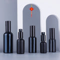 Factory Sale Stock Cosmetic Spray Pump Bottle 30ml 1oz Frosted Matte Black Glass Essential Oil Serum Bottle