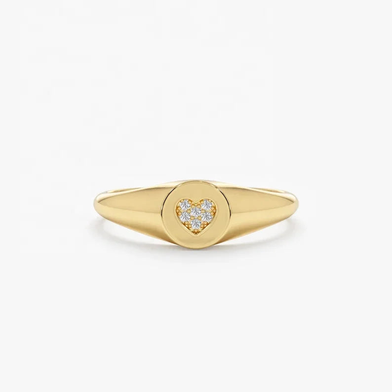LOZRUNVE Fashion Jewelry Custom Wholesale Sterling Silver Pave CZ Stone Heart Signet Ring Women