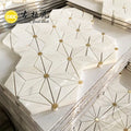 Star Shape White Marble and Brass Layin Mosaic Tile 10mm Thick Modern Parquet Design for Apartment Wall Decoration