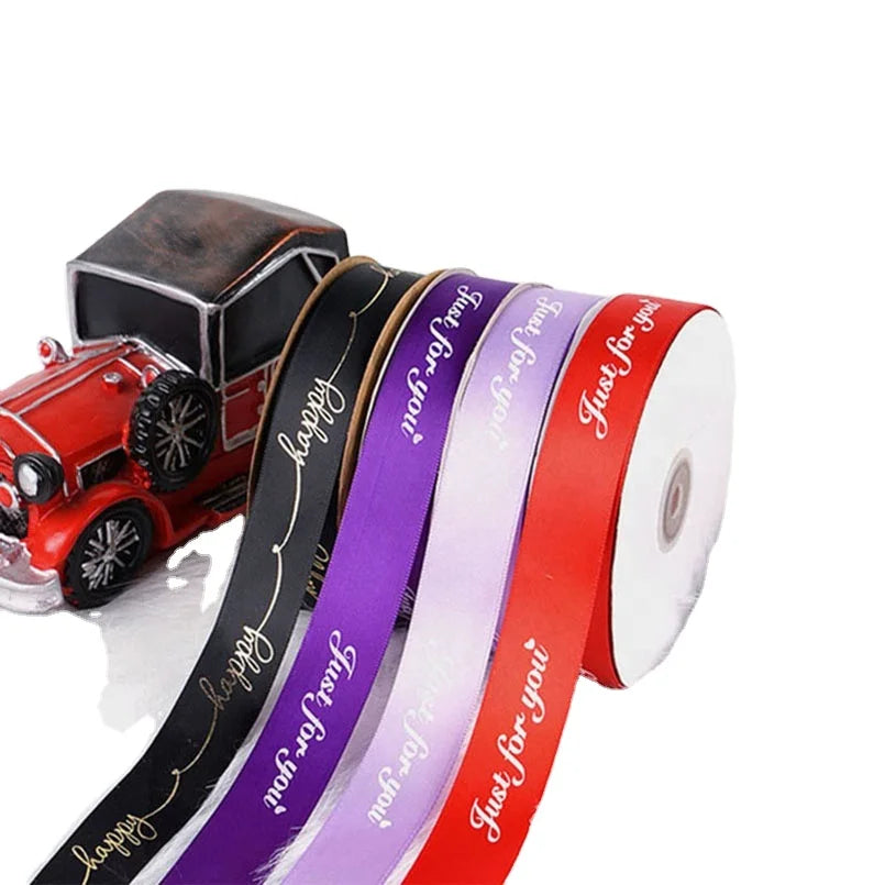 Custom Double-Sided Satin Ribbon Roll Happy Birthday & I Love You Gift Decoration Fabric with Printed Logo Pattern