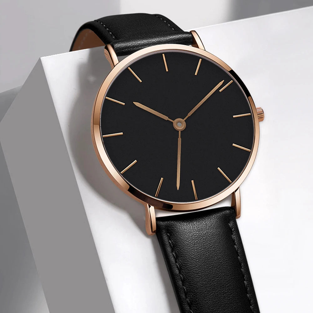High Quality Minimalist Thin Watch Custom Logo Leather Band Strap Customize Quartz Men and Women 40mm Simple Watches NO LOGO
