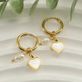 Popular Natural White Shell Heart Earrings Hoop Design Stainless Steel 18K Gold Plated Freshwater Pearl Fashion Jewelry Earrings