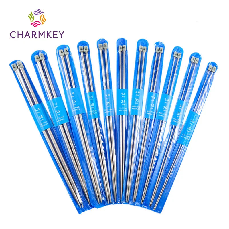 For CN087 Wholesale 11 Size 25cm 35cm Straight Antislip Stainless Steel Knitting Needle Set for Hand Knitting Yarn DIY