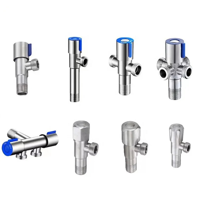 Stainless steel triangular Angle stop Valve 4-inch extended one-in-two-out toilet water heater cold and hot water stop valve