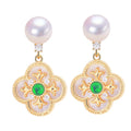 Wholesale Four Leaf Clover Stud Earrings Natural Freshwater Pearl for Women Sea Shell Design