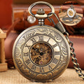 Vintage Roman Style Double Hunter Steampunk Mechanical Pocket Watch with Chain Two Opening Skeleton Locket Watch for Men Gift