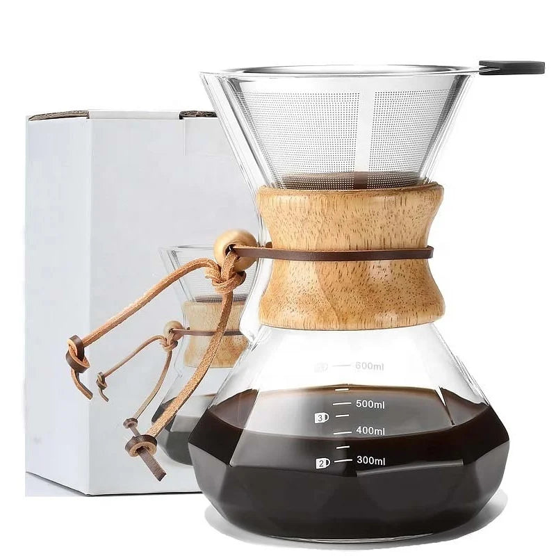 20 oz Borosilicate Glass Coffee Carafe with Wooden Collar