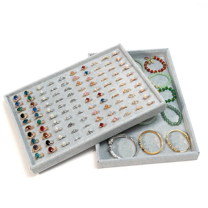 SSeesy New Arrival China Custom Wood Velvet Jewelry Ash Trays Slotted Ring Necklace Bracelet Packaging Trays Serving Trays