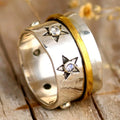 Stress Relief Chunky Rings Vintage Rotating Chunky Fidget Ring for Men Star Moon Moonstone Rotatable Decompression Ring