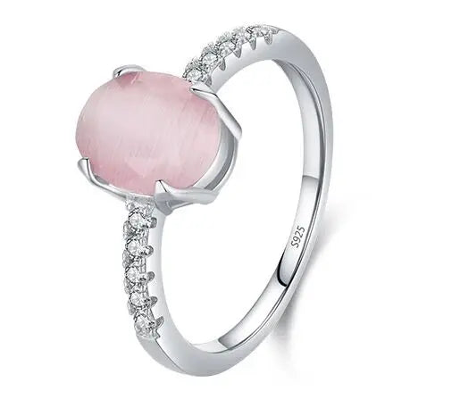 Fine Jewelry Wedding Engagement Rings Oval Cut Pink Opal S925 Sterling Silver Ring for Women Female Custom Anniversary Gift