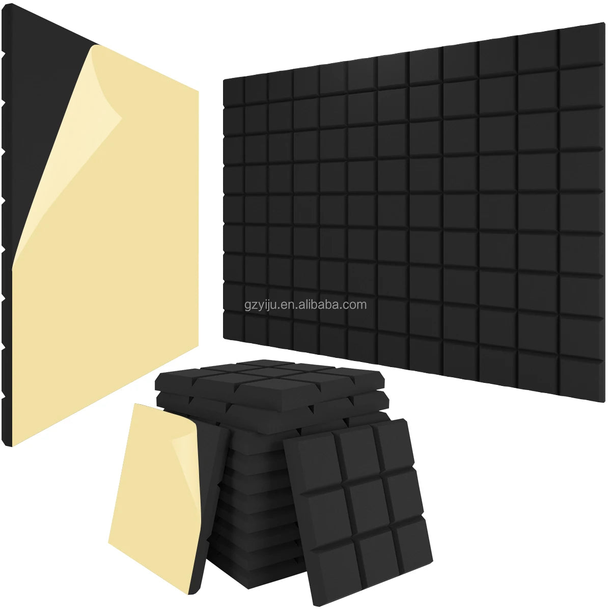 Factory Wholesale Polyurethane 50mm Thick Block Design High-density Sound-absorbing Acoustic Panel Black NRC 0.9-0.95 Soundproof