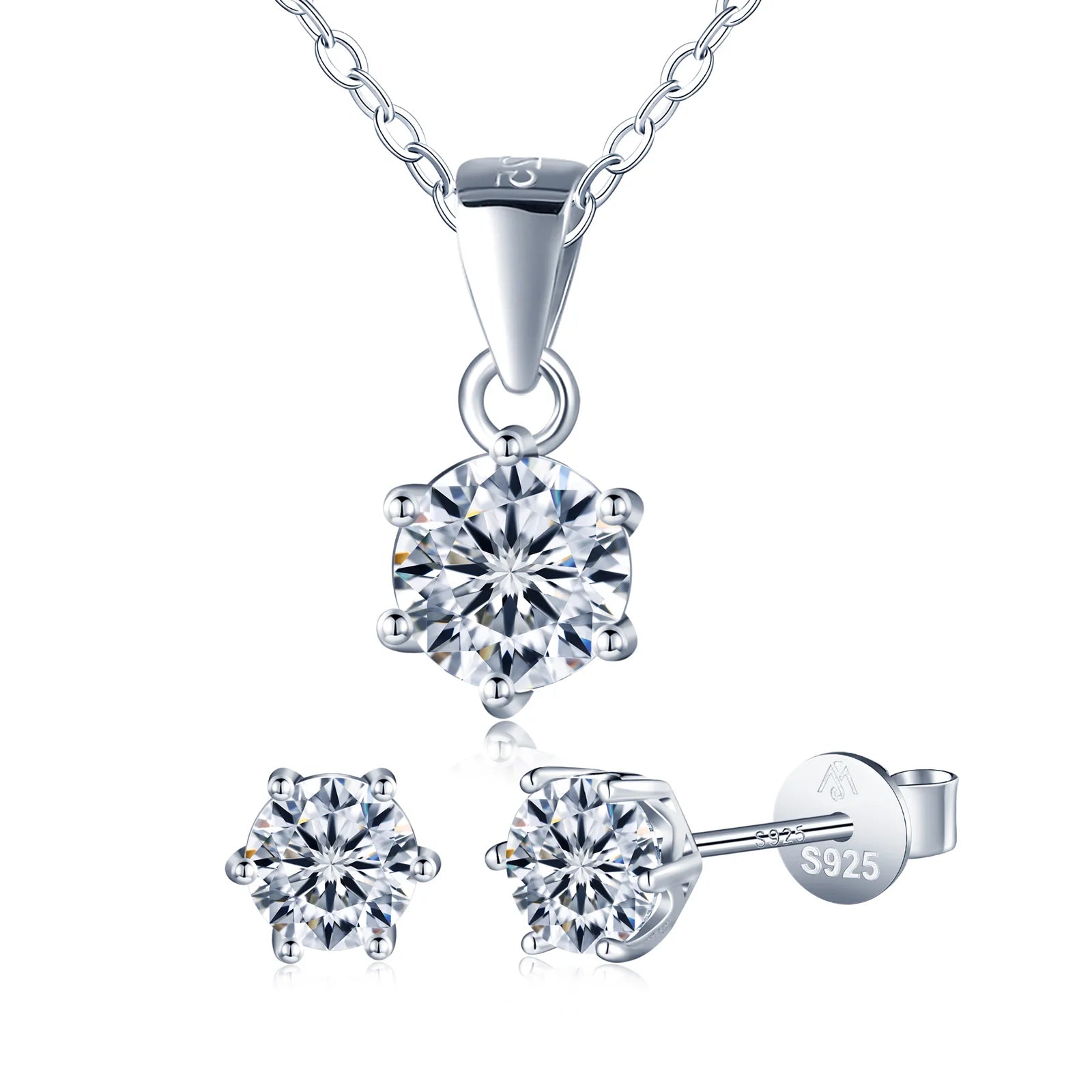Classic 925 Silver 1ct Moissanite Bridal Wedding Jewelry Set for Women