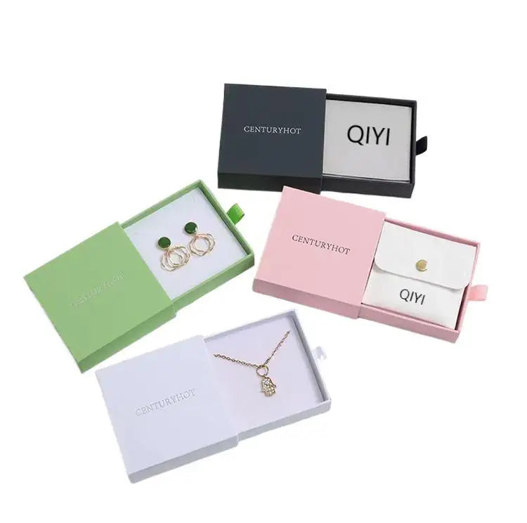 Wholesale Custom Logo White Paper Jewelry Boxes Small Jewelry Packaging Drawer Box Jewelry Pouch Gift Bag