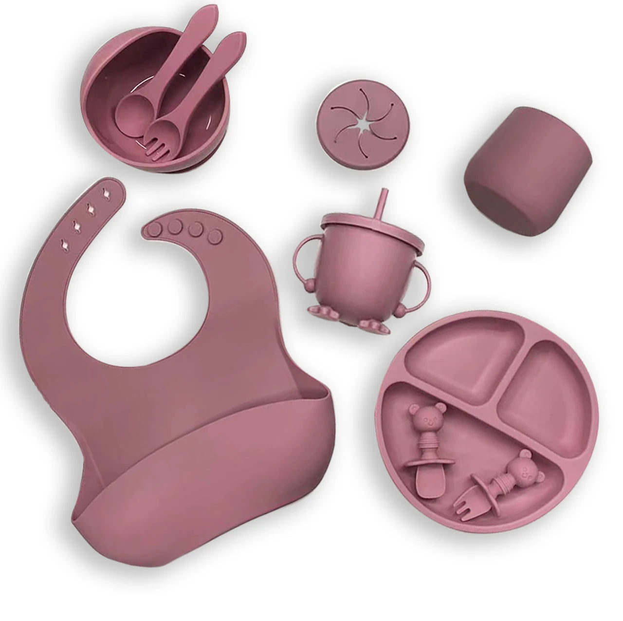 10pcs Bear Feeding Set Bowl Printing Bpa Free Soft Feeding Custom Kids Suction Plate Heart Silicone Tableware for Children