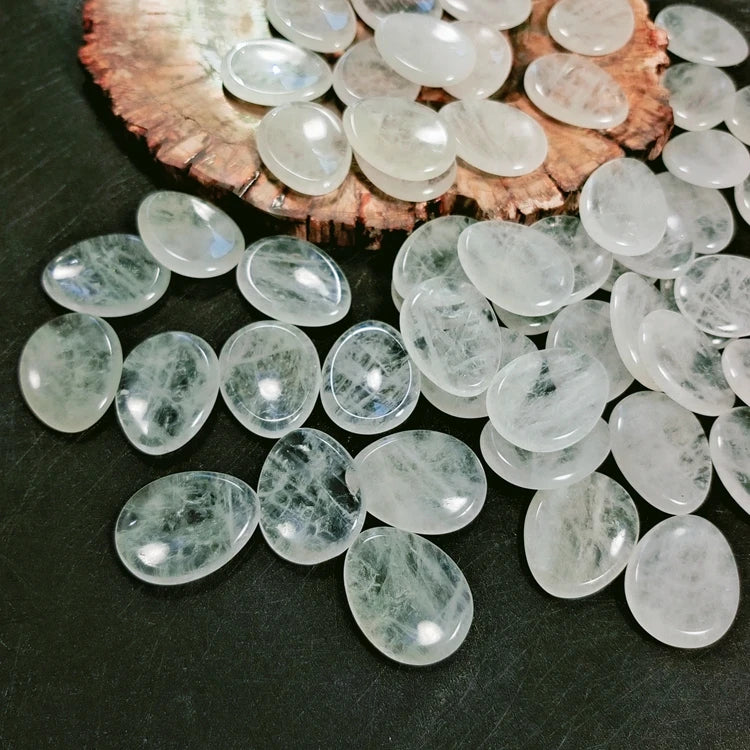 2026 Seven Chakras Clear Quartz Worry Stone Reiki Healing Crystals Stones with Thumb Scraping Board Box Set for Gift