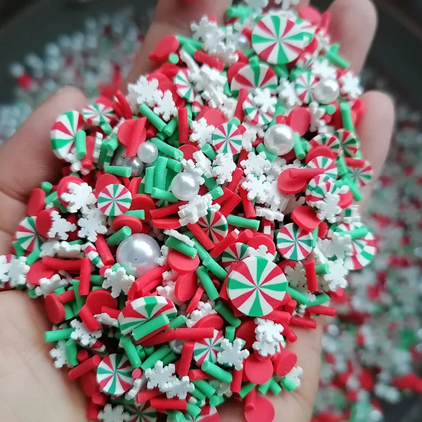 1kg DIY Craft Slime Sprinkles Christmas Candy Peppermint Candy Sweet Acrylic Pearl Beads Mix Polymer Clay Sprinkles Slices