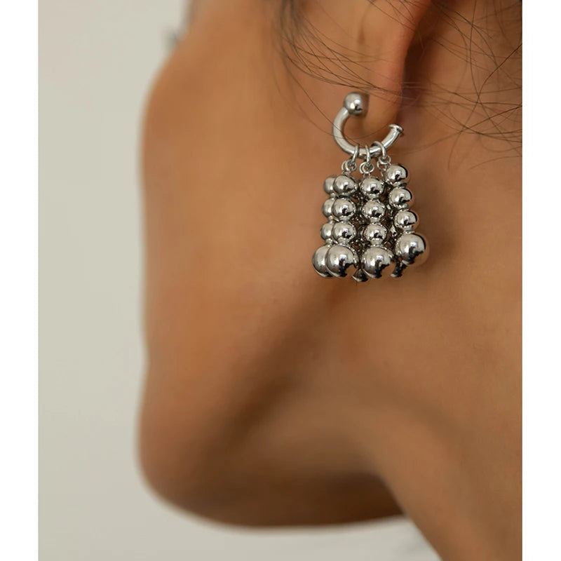 Multi Round Beads Strand Tassel Earrings C Shape Sphere Geometric Hoop Earrings for Women Vintage Punk Statement Jewelry 2021