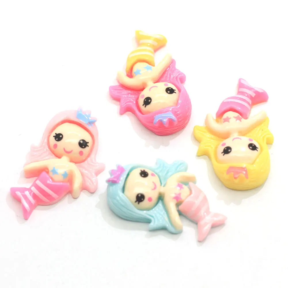 Wholesale 16*25*5mm Mini Flat Back Mermaid Resin Beads Beautiful Kawaii Cabochon 100pcs/bag for Hair Clip Makings