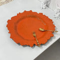 Luxury Eco-Friendly Wedding Party Hotel Decoration 33cm PP Plastic Under Plate 13 Inch Sunflower Orange Gold Rim Charger Plates