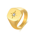 14mm Light Luxury Cast Gold with Single Zircon Octagon Star Geometric Stainless Steel Ring