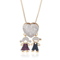 Wholesale 2-Tone Micro-Set Gold Plated Brass Boy Girl Pendant Necklace Love Box Chain Zircon Inlay Mixed Color Couple's Gift