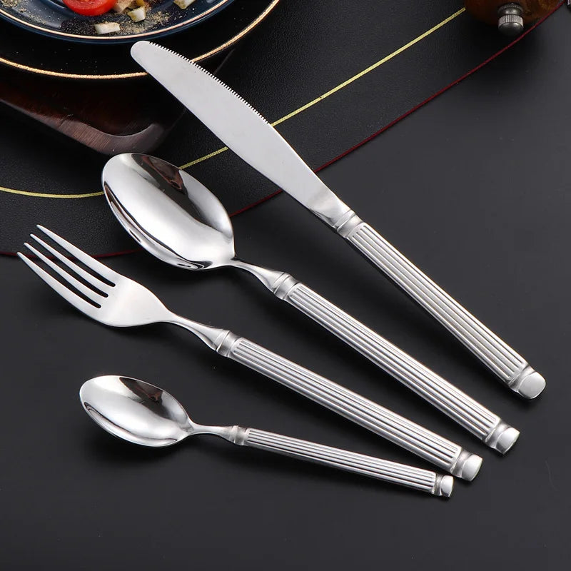Rome Pillar Handle Design Luxury Quality Stainless Steel Fork Spoon Knife Cutlery Flatware Set